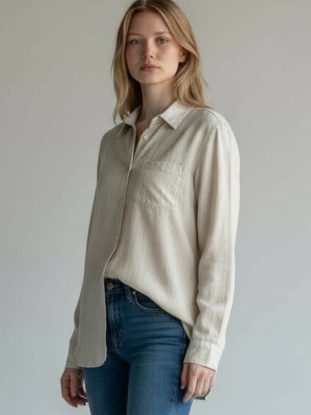 Old Navy women’s cream colored cotton “The Tunic Shirt”